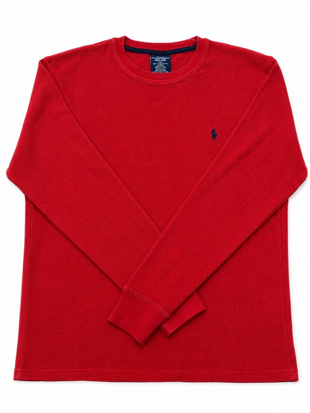 Polo by Ralph Lauren Red Waffle Knit Crewneck Sweater with Navy Polo Pony